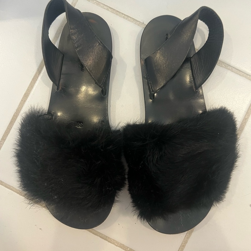 Black Fur Women's Sandals